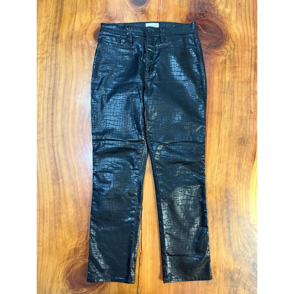 Frame Denim Women's Jeans 29 Le Sylvie Slender Straight Snake Faux leather R14